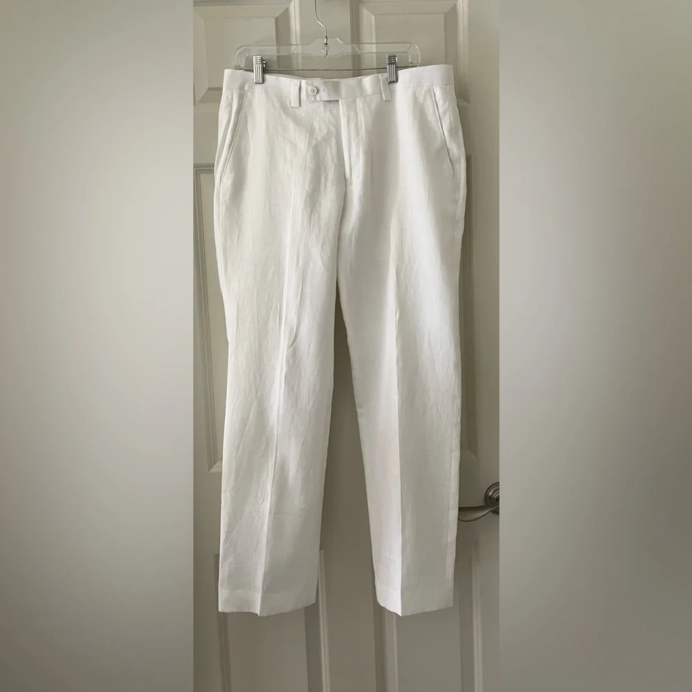 NWT Men’s Calvin Klein Flat Front White Linen Pants Trousers Size 34x30 lined